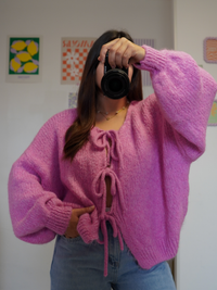 Pull gilet nœud rose