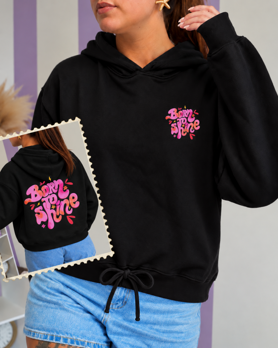 Sweat capuche (nœud) Born To Shine (4 couleurs)