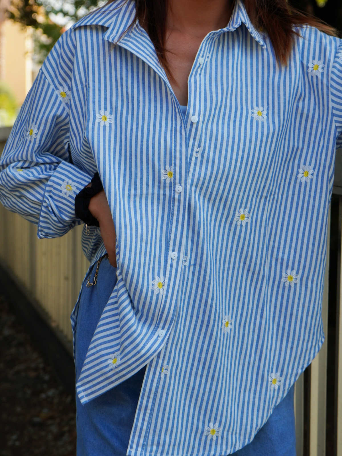 Chemise rayure brodée bleu