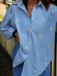 Chemise rayure brodée bleu