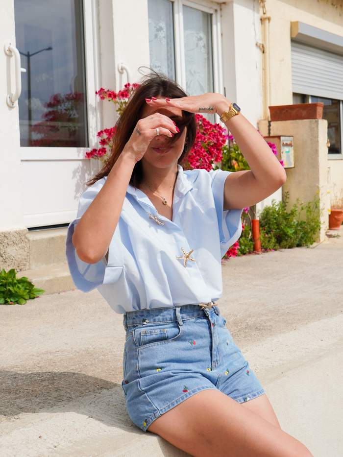Chemise broche bleue