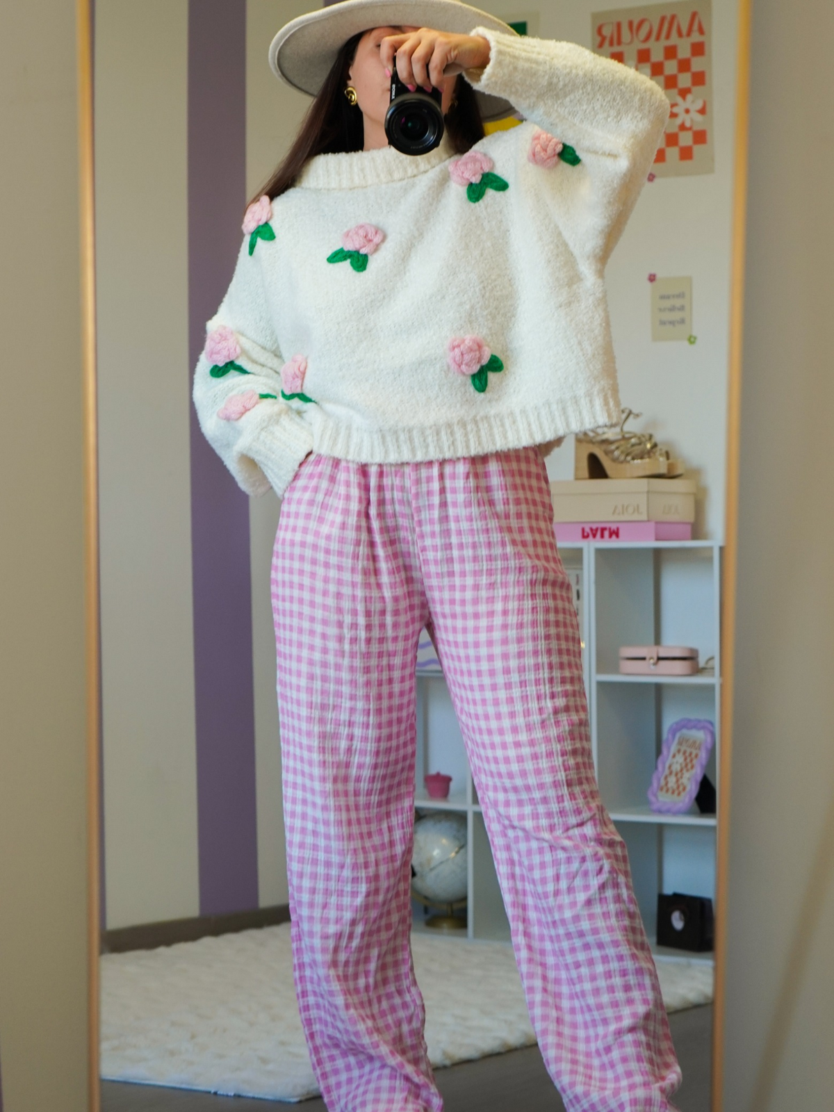 Pantalon vichy rose