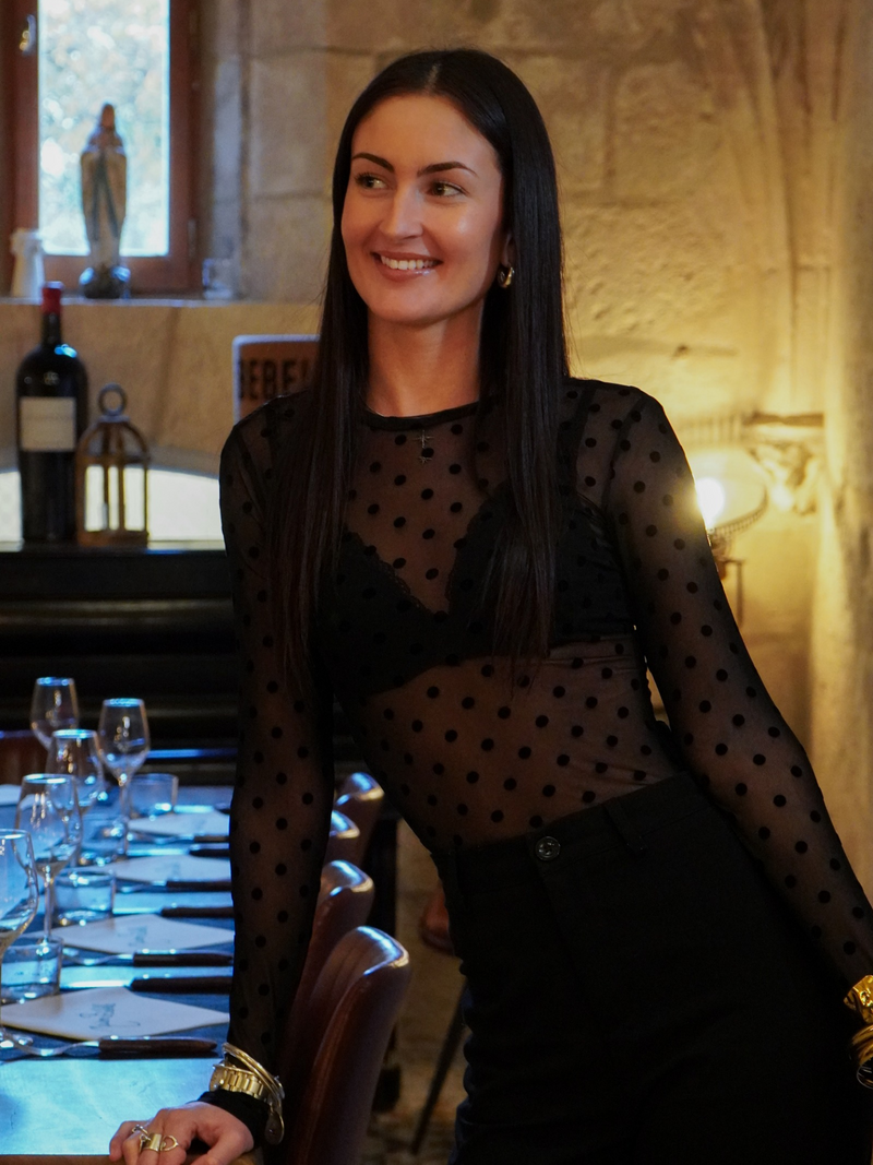 Top transparent à pois