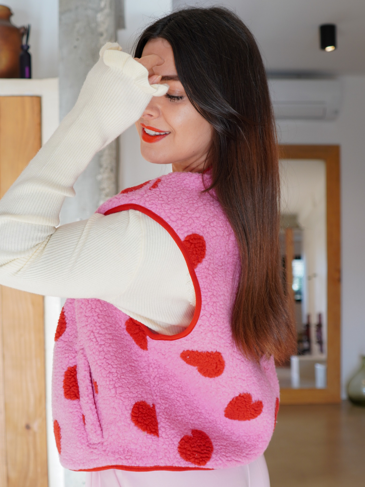 Gilet sans manches cœur rose pré-commande