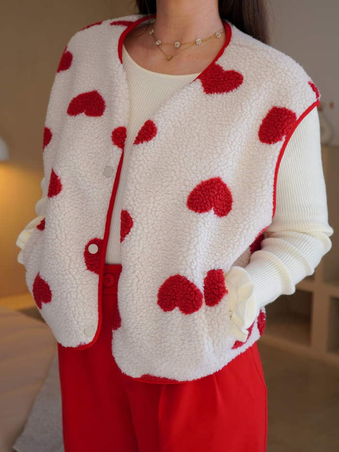 Gilet sans manches cœur écru