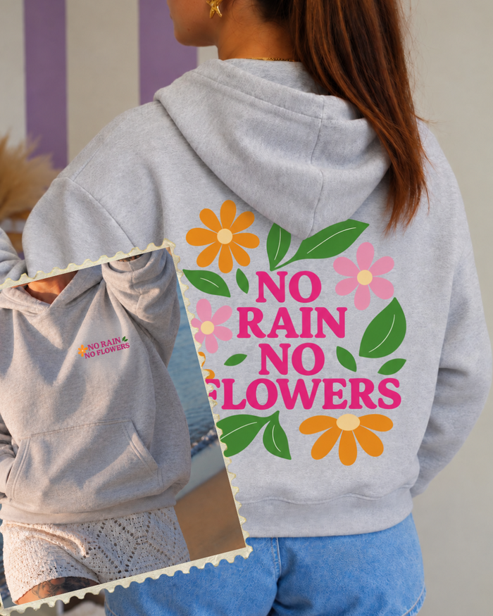 Sweat capuche (poche) No rain No flowers (🩷🖤🩶)