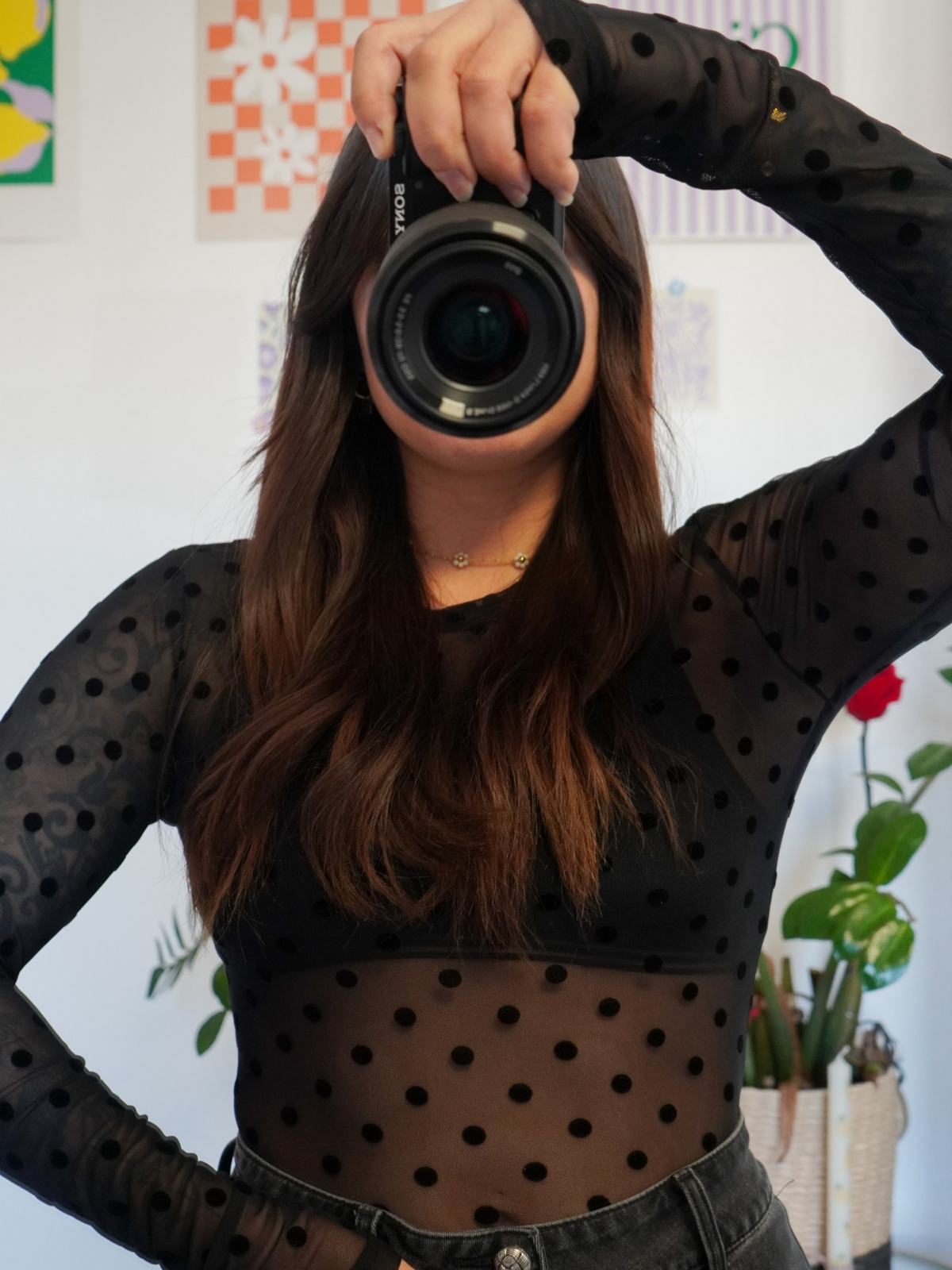 Top transparent à pois