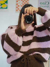 Pull rayures rose et marron