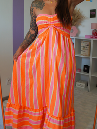 Robe bustier orange et rose