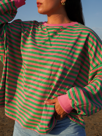 Marinière verte et rose