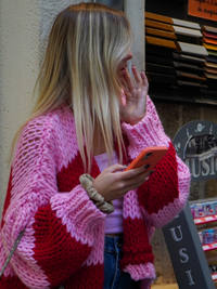 Gilet maille rose/rouge