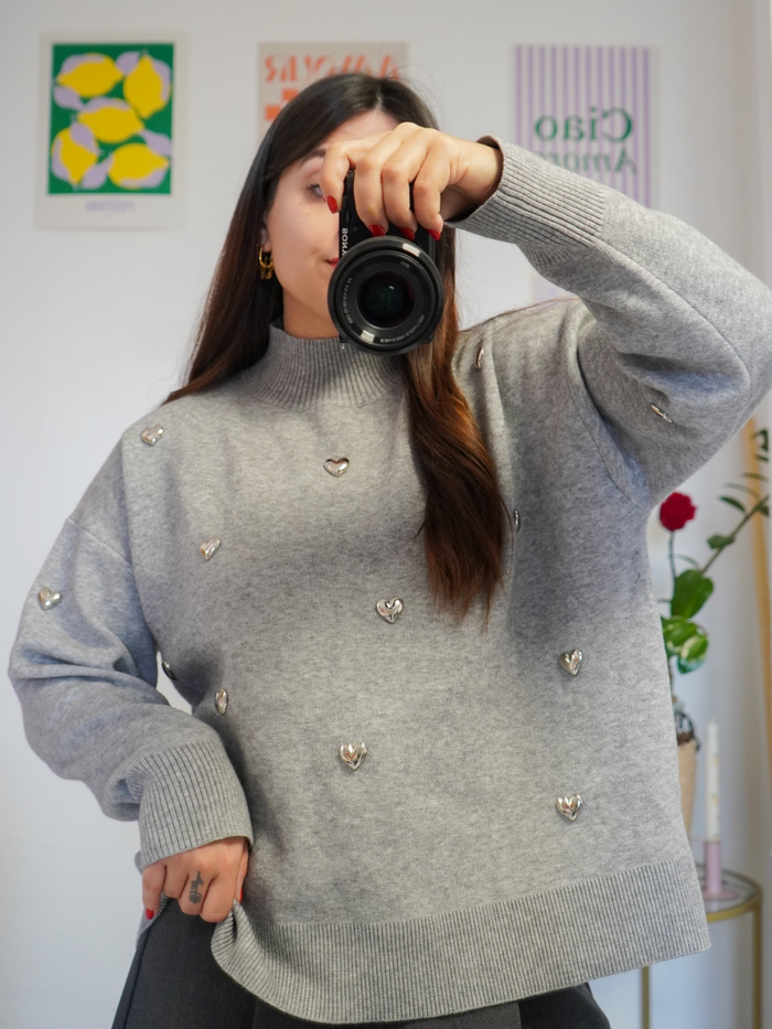 Pull cœur gris