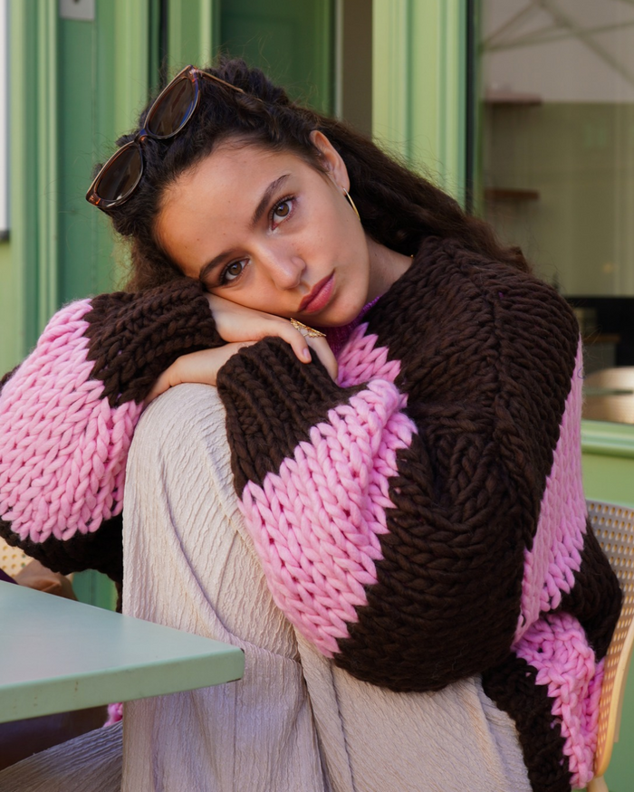 Gilet en maille rose/marron