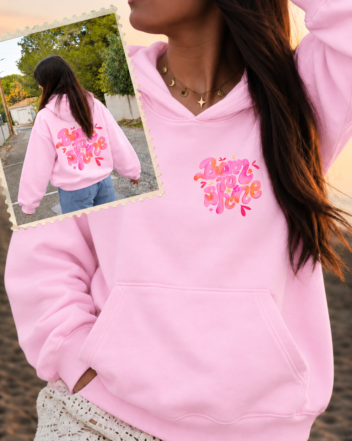 Sweat capuche (poche) Born To Shine (3 couleurs)