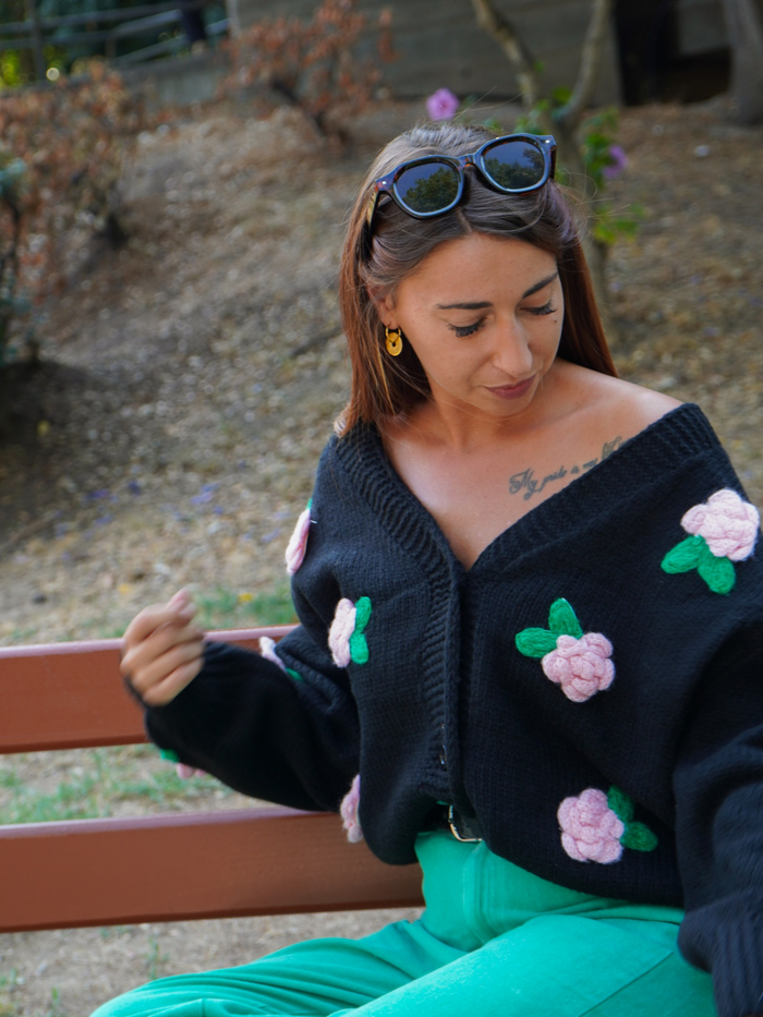 Gilet fleur relief NOIR
