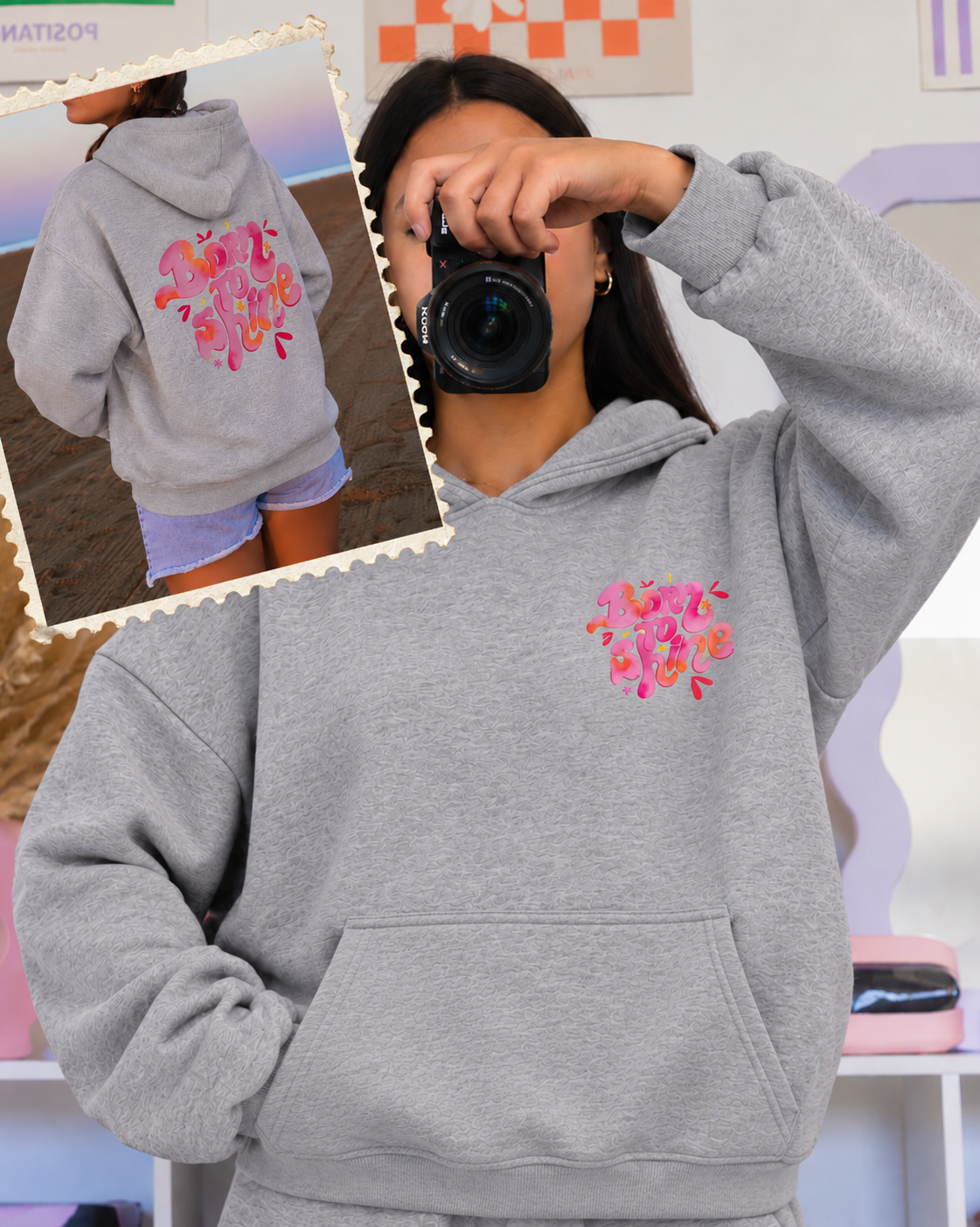 Sweat capuche (poche) Born To Shine (3 couleurs)