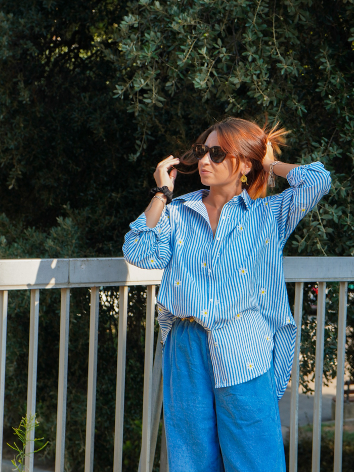 Chemise rayure brodée bleu