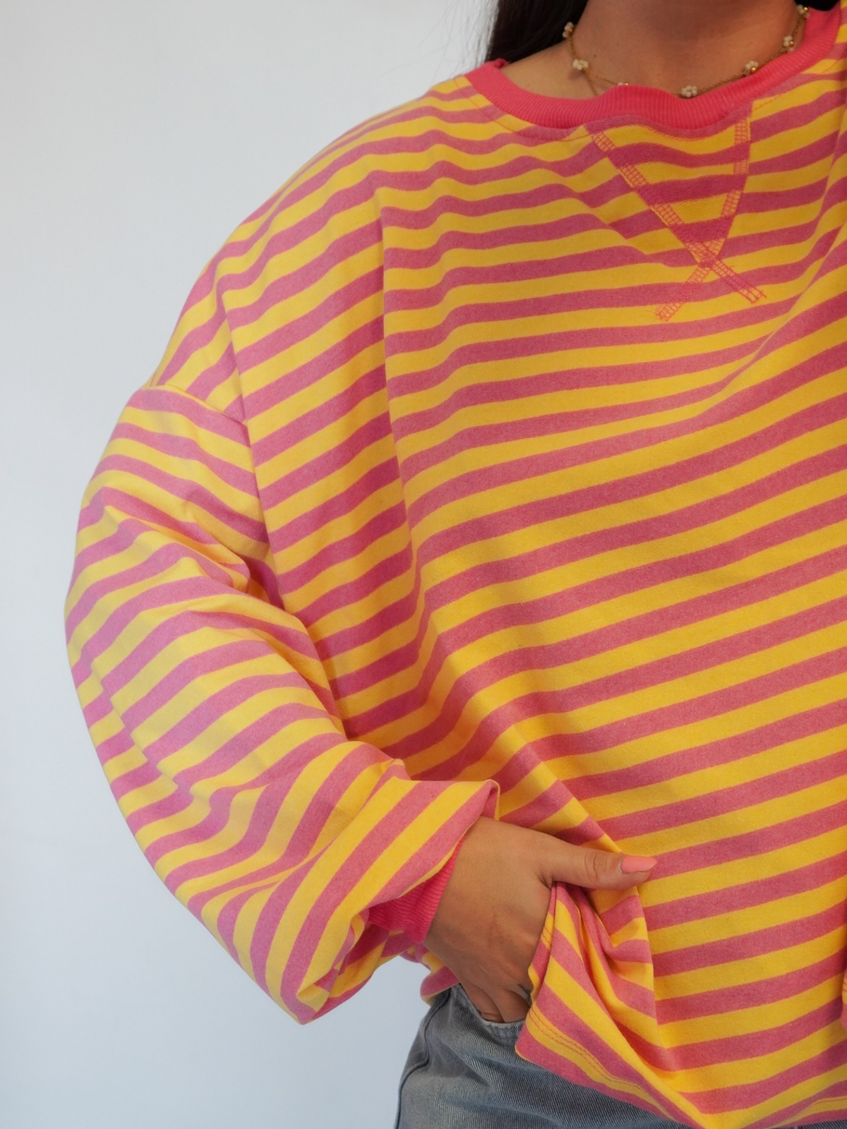 Top rayures manches longues rose