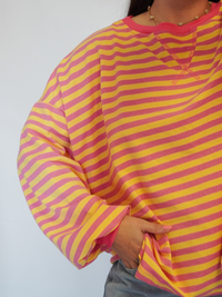 Top rayures manches longues rose