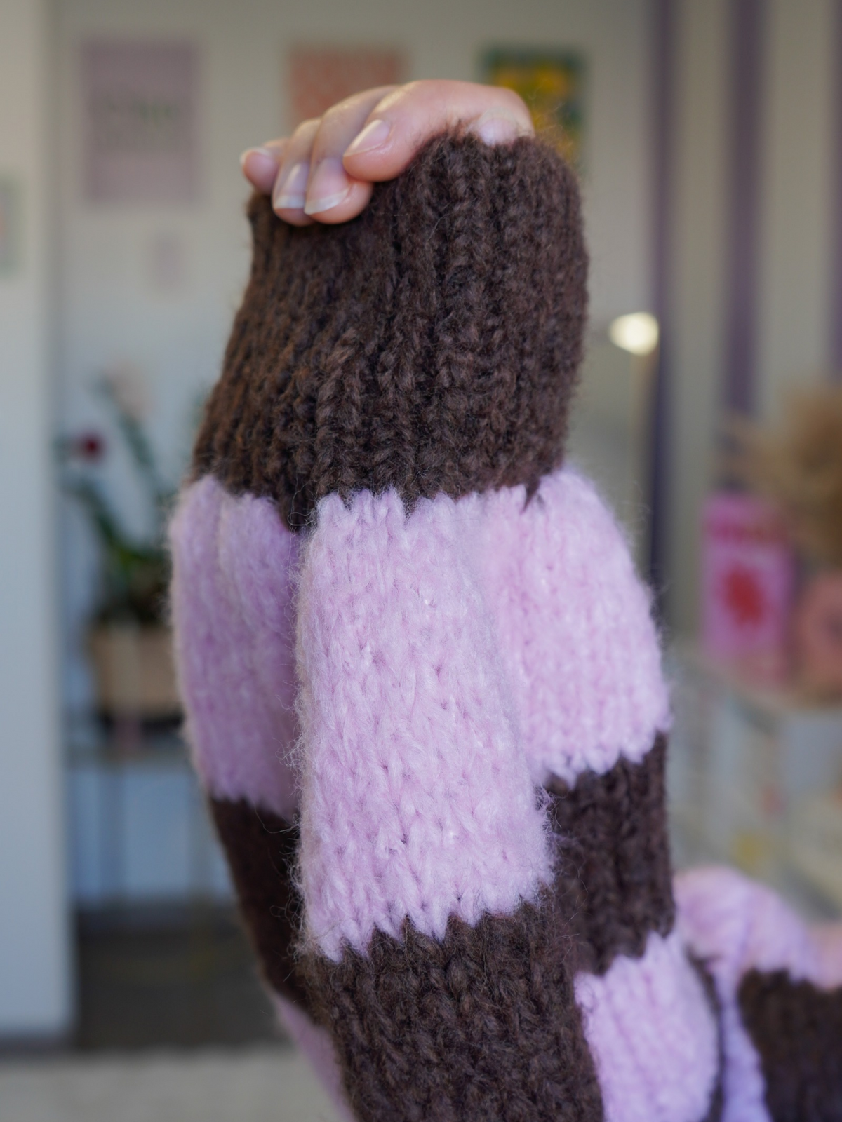 Pull rayures rose et marron