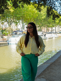 Chemise rayure brodée jaune