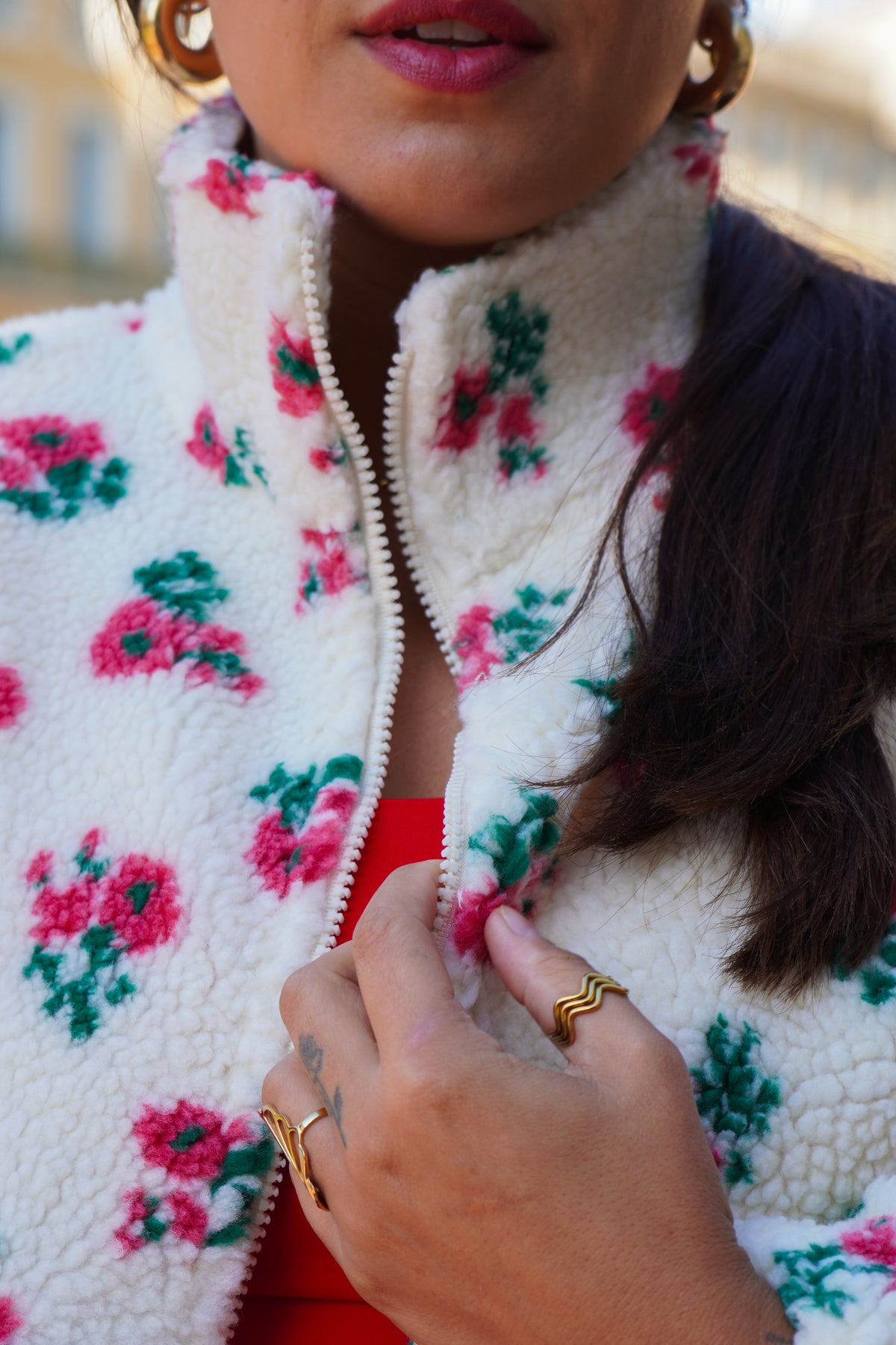 Polaire teddy fleurs rouge
