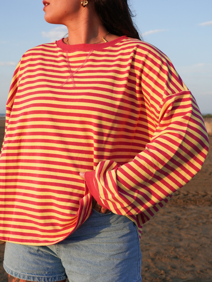 Marinière jaune et framboise