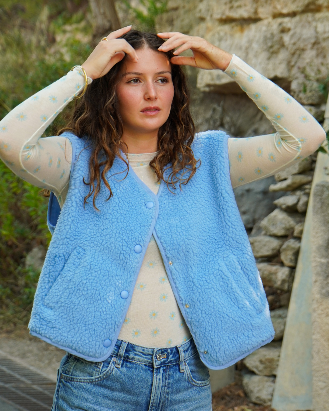 Gilet moumoute bleu