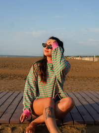 Marinière verte et rose