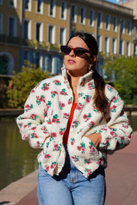 Polaire teddy fleurs rouge