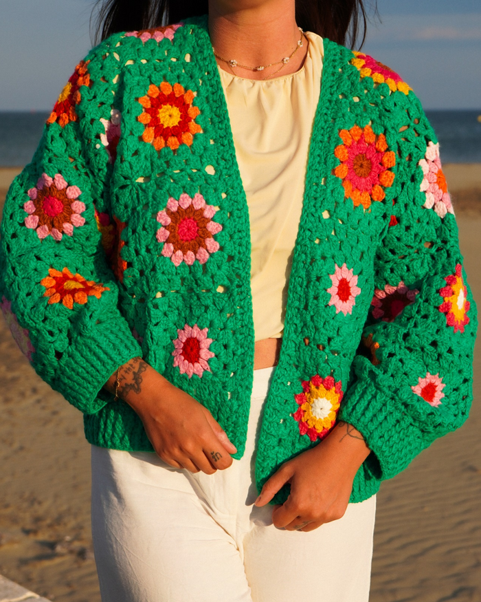 Gilet crochet vert PRÉ-COMMANDE