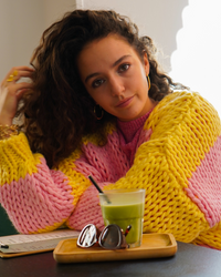 Gilet en maille rose/jaune