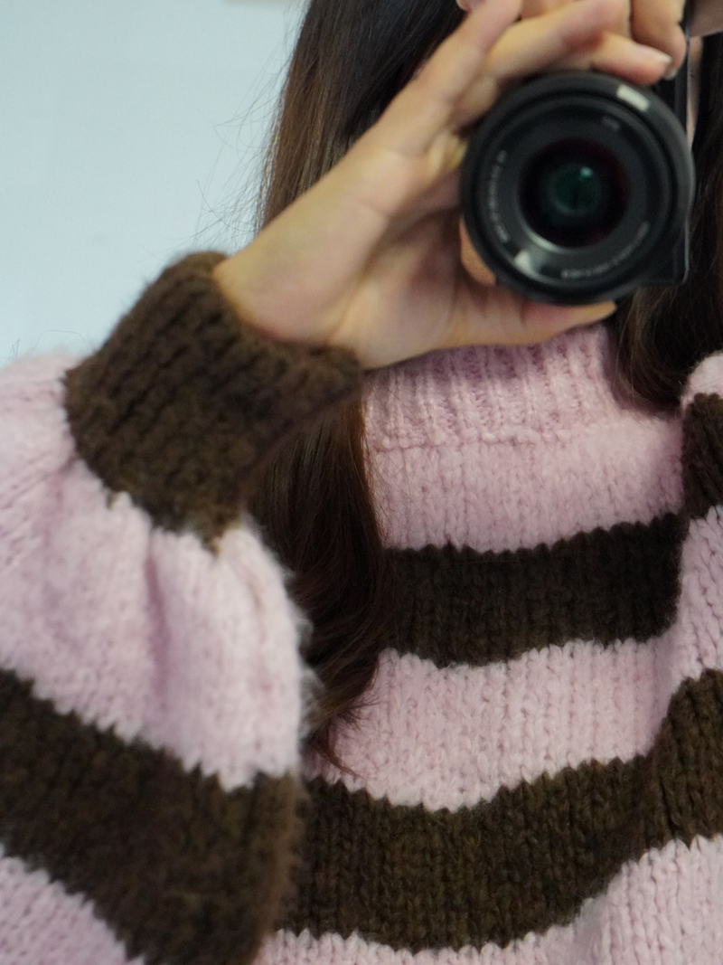 Pull rayures rose et marron