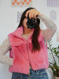 Gilet fausse fourrure rose