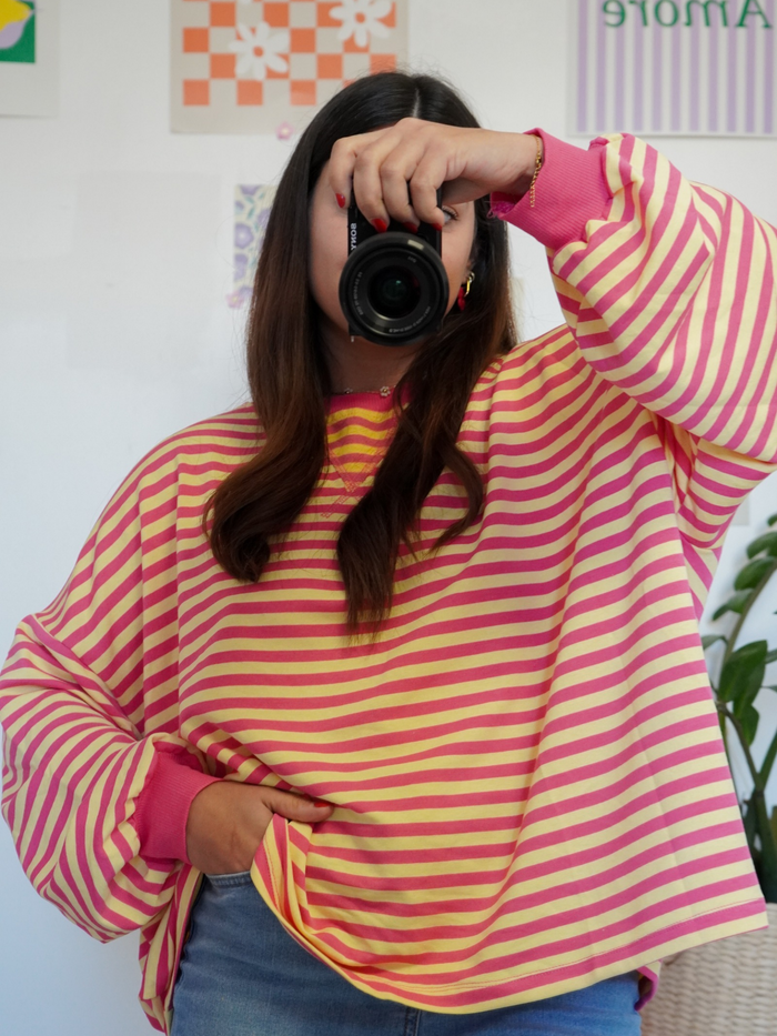 Top rayures manches longues rose