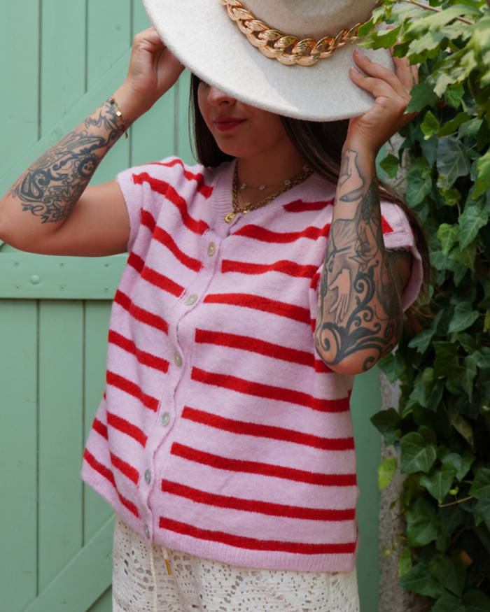Gilet rayures rouge