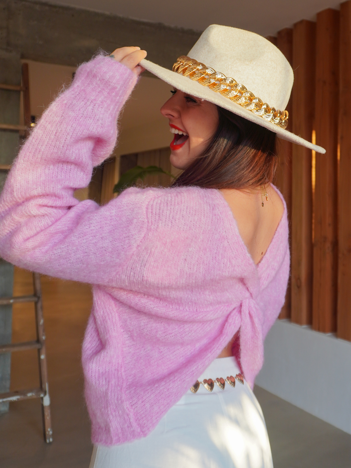 Pull croisé rose