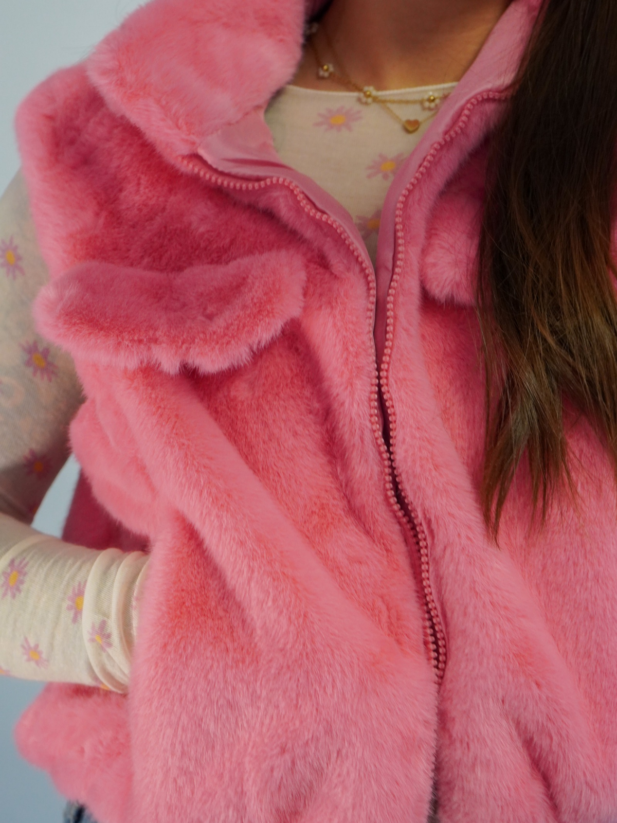 Gilet fausse fourrure rose