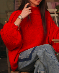Pull col haut rouge