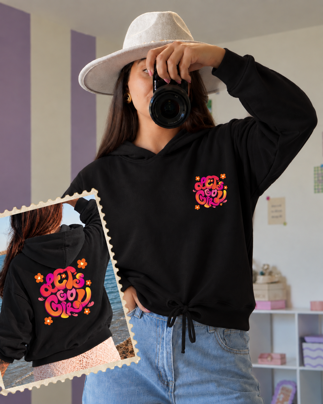 Sweat capuche (nœud) Let's go girl (❤️🩷🩶🖤)