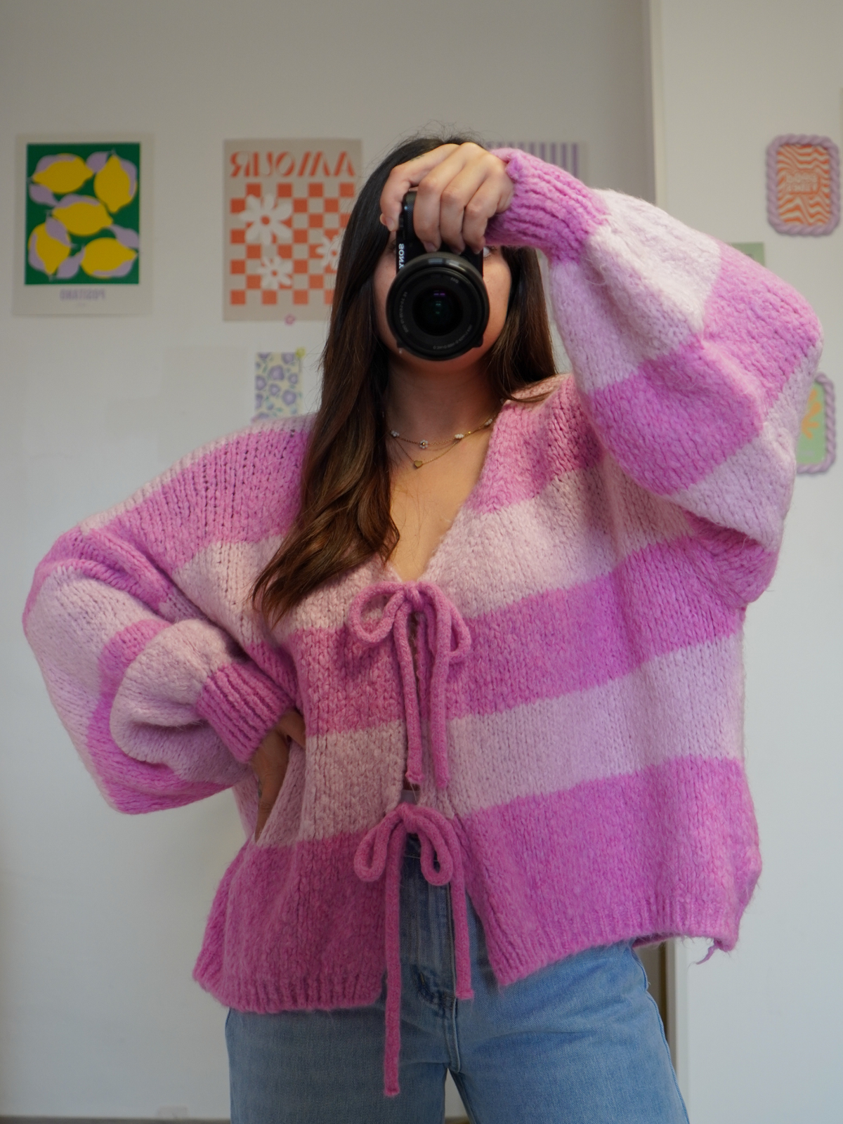 Pull gilet nœud rayures