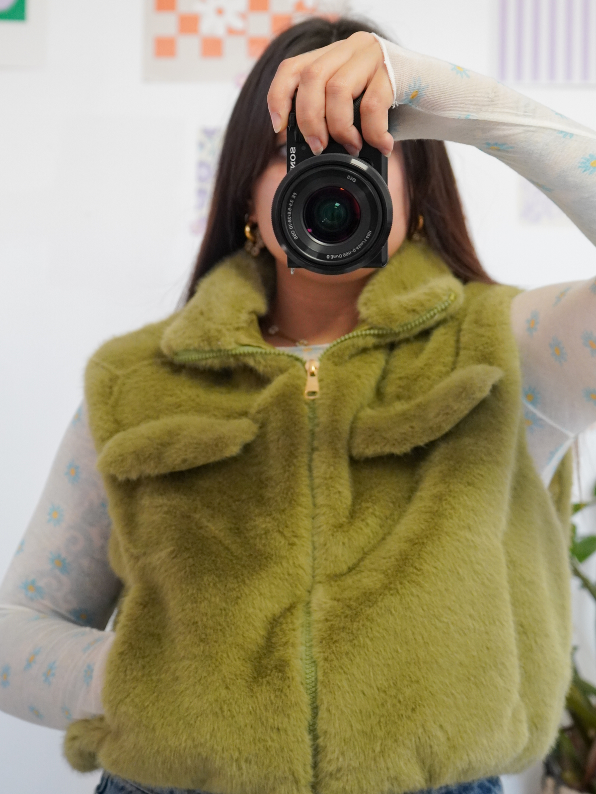 Gilet fausse fourrure olive