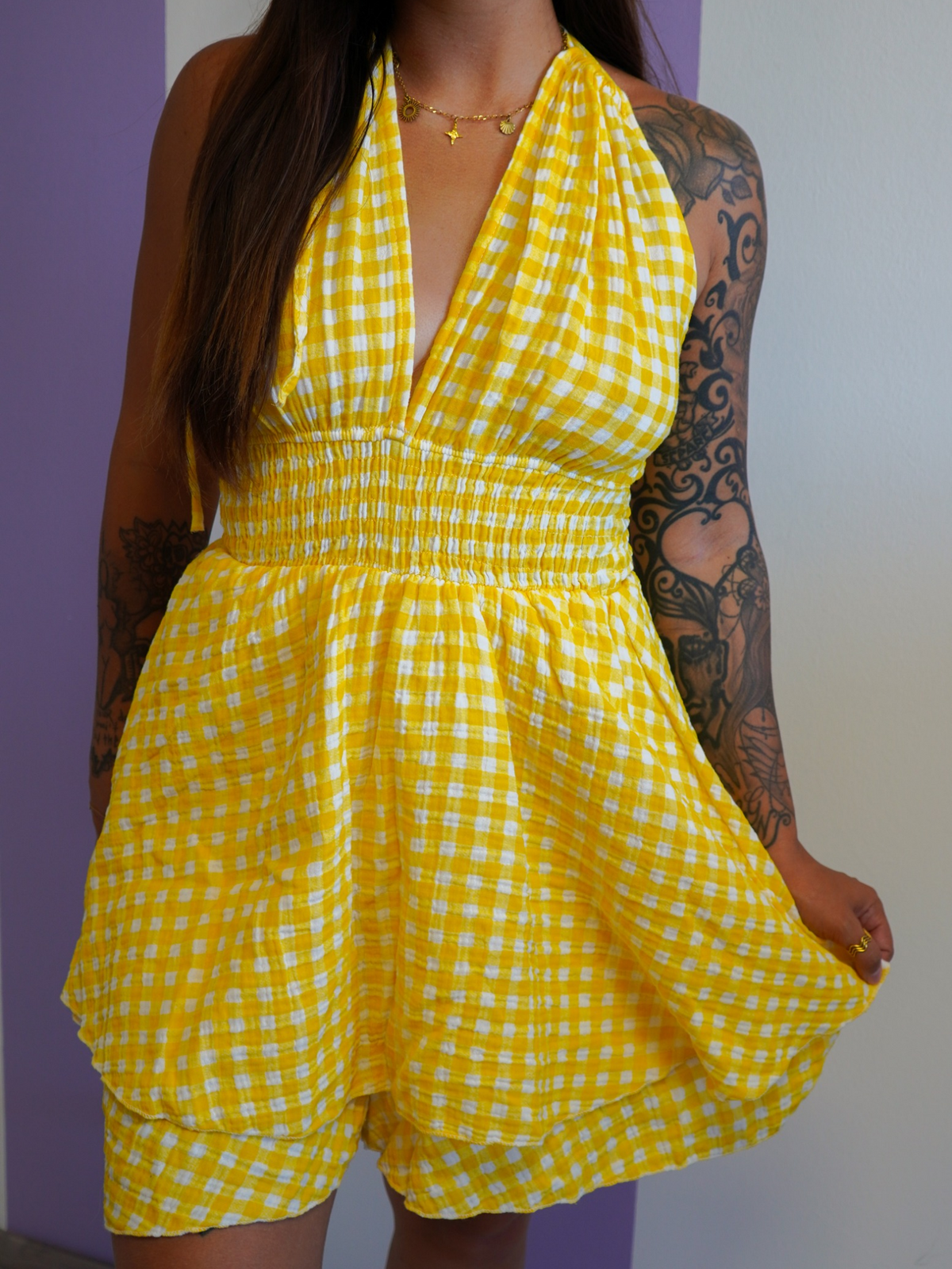 Combishort vichy jaune