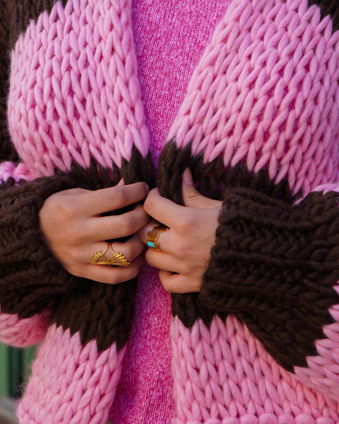 Gilet en maille rose/marron