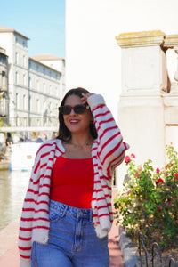 Cardigan rayures rouge/blanc