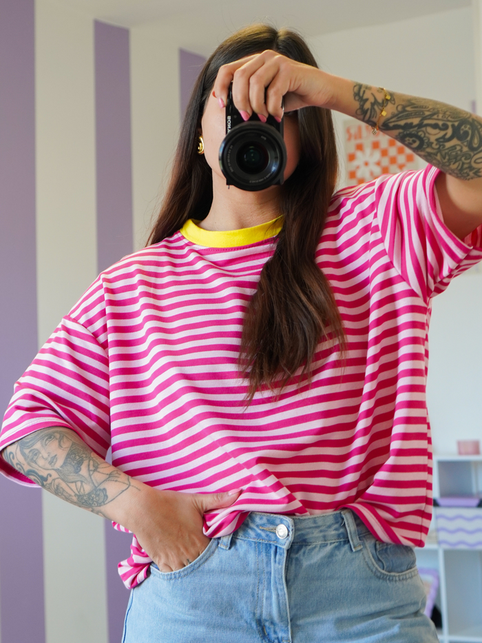 T-shirt rayures rose