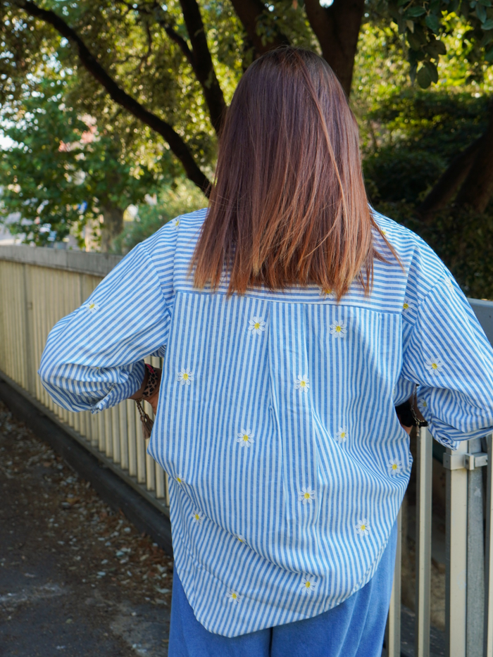 Chemise rayure brodée bleu
