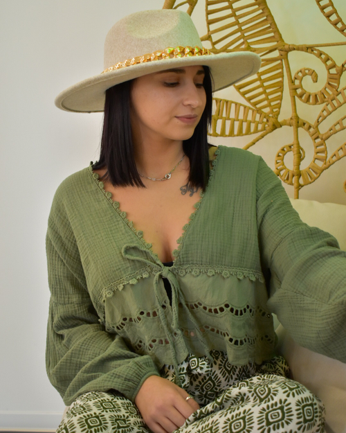 Blouse nœud kaki